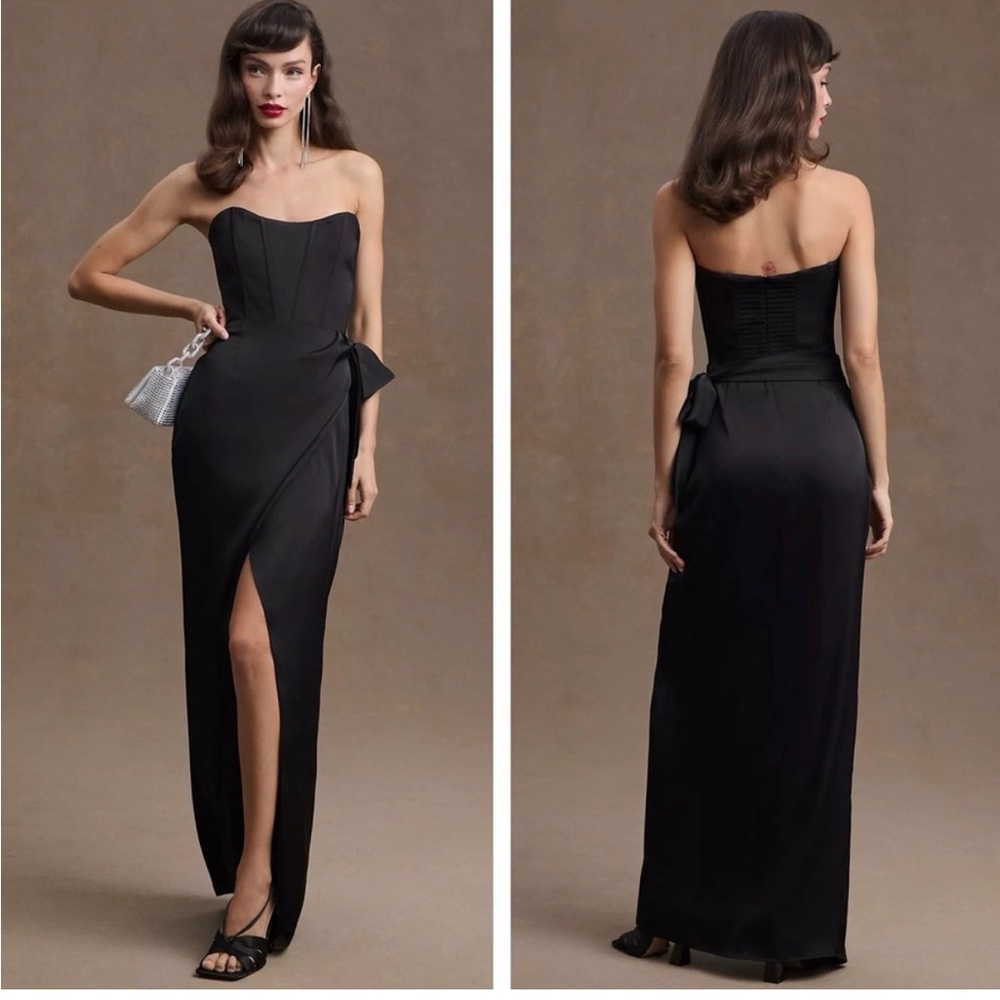 V. CHAPMAN Anthropologie June Corset Front Slit Gown NEW Size 6 Black Dress